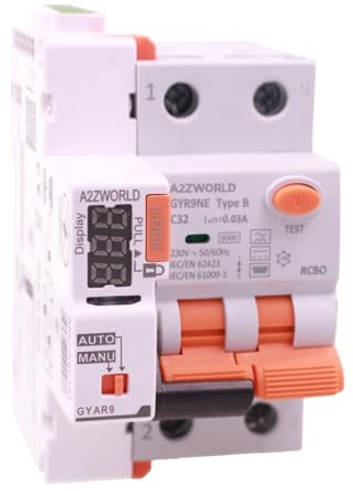 Interruttore Differenziale Magnetotermico Tipo B Riarmo Automatico C32A, RCBO Salvavita Classe B Curva C Riarmabile, 1P+N 6kA 30mA 0.03A, 3 Moduli DIN, 3 Tentativi (10s/60s/300s)