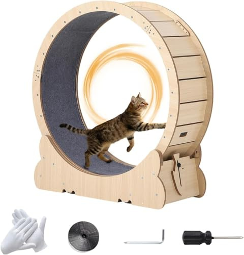 Katzenlaufrad mit 100 cm Durchmesser Leises Laufrad für Katzen von 60-70 kg statischer Belastbarkeit E1 Hochverdichtete Spanplatte, geräuscharm, leicht zu reinigen & montieren | Für alle Katzenrass