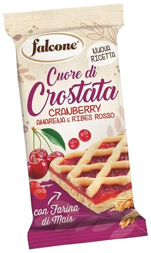 Falcone - Cuore di Crostata Cranberry, Amarena e Ribes Rosso da 60g - Confezione da 44 monoporzioni da 60g -
