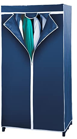 WENKO Kleiderschrank Air, praktischer Stoffschrank zur staubfreien Aufbewahrung von Textilien, stabiles Metallgestell, leichte Montage, atmungsaktives Vlies-Material, 75 x 150 x 50 cm, Navy