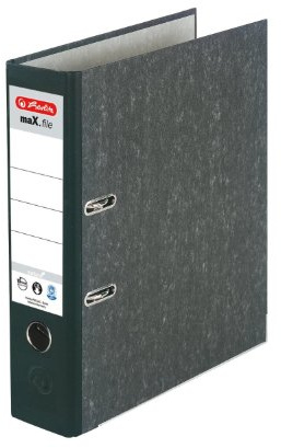 Herlitz 11012846 Ordner maX.file nature A4 8cm, Wolkenmarmorbezug/Papier grau, 5er Pack, Farbe schwarz (8cm Rückenbreite, Schwarz)