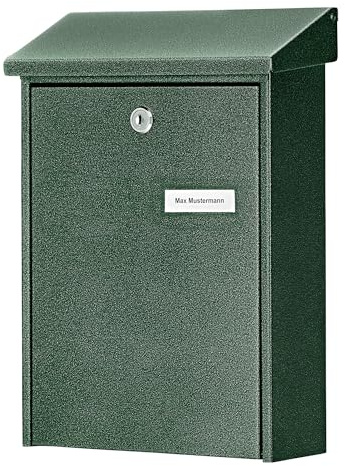 Burg Wächter Briefkasten, Namensschild, Aufklappbares Regendach, A5 Einwurf-Format, Verzinkter Stahl, Daily 5861 GR, Grün, Stahl Grün