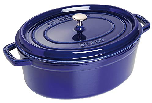 Staub Cocotte ovale en fonte, 5,75 L, service 5-6, fabriqué en France, bleu foncé