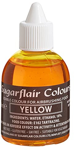 Sugarflair Airbrush Colouring Lebensmittelfarbe Yellow - Essbare Lebensmittel Farbe Flüssig, Airbrush-Farbe für Kuchen, Cupcakes, Zuckerguss und Kuchendekorationen - 60ml