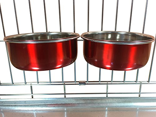 Ellie-Bo - Coppia di Ciotole per Cani, per Gabbie, Penne o Gabbie, Misura Media, 0,9 l, Colore: Rosso