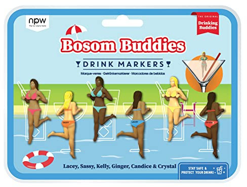 alltoshop Bosom Buddies Glasmarkierer im 6er Set - Strandgirls Glasmarker Glasmarkierung Sommer