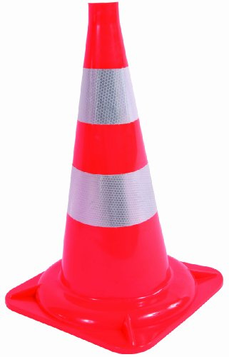 KUNZER 7VLK1 tagesleuchtender Leitkegel 50cm Höhe - stapelbar und reflektierend - Verkehrs-Pylone in orange-weiß