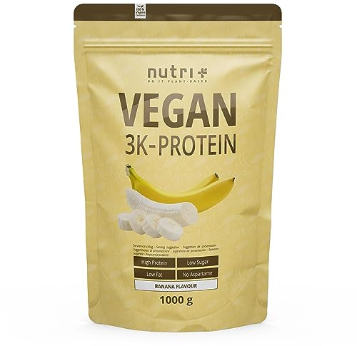 nutri+ Proteine vegane in Polvere Banana 1 kg 83% Proteina a Base vegetale 3k senza Lattosio Glutine Frullati proteici vegan 1000g
