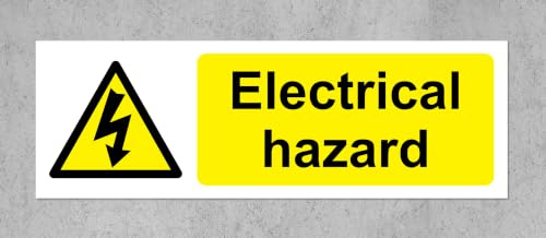 Warning Electrical hazard safety sign - Self adhesive sticker 300mm x 100mm