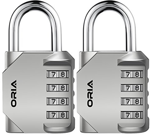 ORIA Kombinations Zahlenschloss, 4-Stellige Anti Rost Wetterfeste Vorhängeschloss 2 Stk, Ideal Sicherheit Kombinationsschloss für Schule Gym Locker, Schränke,Tool Box -Silber