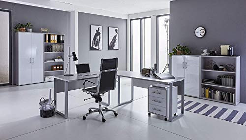 Büromöbel komplett Set Bürokombination Office Edition in Lichtgrau Weiß matt - Made in Germany - (Set 1)