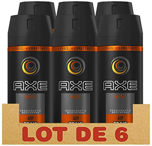 Axe Musk Déodorant Homme Spray Antibactérien, Fraîcheur 48h, Contre les Mauvaises Odeurs (Lot de 6x150ml)