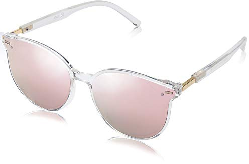 SOJOS Klassiska Runda Solglasögon Dam Herr Överdimensionerade Retro Vintage Plastram BLOSSOM SJ2067 med Kristall Ram/Rosa Speglad Lins
