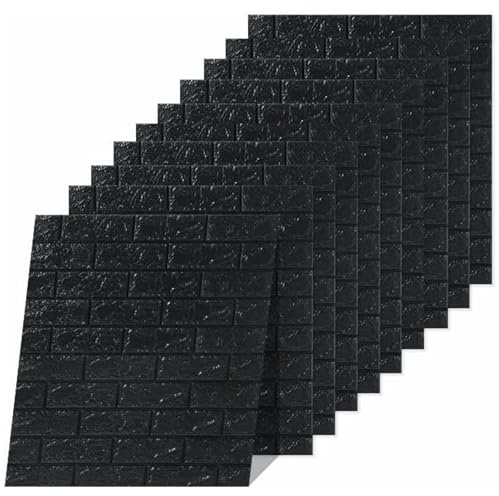 Euro Tische Lot de 10 panneaux muraux autocollants aspect pierre pour paroi arrière de cuisine - Étanche - Pour chambre à coucher, salle de bain - Noir - 70 x 77 x 0,5 cm