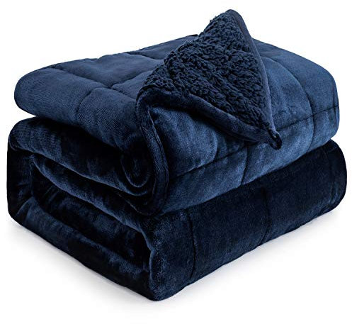 Cottonblue Gewichtete Decke, 6,8 kg für Queen-Bett, gewichtete Decken für Erwachsene, Flauschiger weicher Sherpa-Flanell-Überwurf, gemütliche Plüschdecke für Schlafsofa, 152,4 x 203,2 cm, Marineblau
