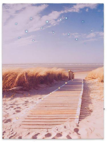 LED Wandbild Leinwandbild mit Beleuchtung Fotodruck Düne 30x40cm Kunstdruck Leuchtbild Nord- Ostsee Sommer 1 warmweiße LED+30 Glasfaser-LED Rügen Sylt