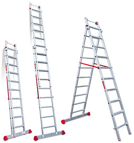 Faraone - Escalera Multiuso EN 1410 - Escalera 2 Tramos - Escalera 9+10 peldaños - 307x56x19cm - Peldaños Cómodos - Escalera de Aluminio - Ligera y Fácil de Manejar - Peldaños Antideslizantes