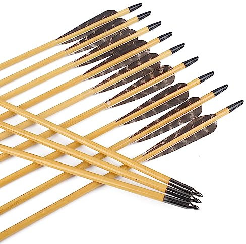 ELONG OUTDOOR 12X 28 30 32 Stück Handgemacht Holzpfeile Bogenpfeile mit 4 Fletching Truthahnfeder Blechspitze für Langbögen Recurve Bögen Bogensport