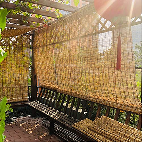 SANJIAOJIA Schilfrollos für Aussenbereich,Sonnenschutz Bambus Rollo,Sichtschutz Rollo,Wasserdicht,Schatten,Atmungsaktiv Raffrollo,Trennvorhang,für Fenster/Türen/Galerie,Anpassbare (130x180cm/51x71in)
