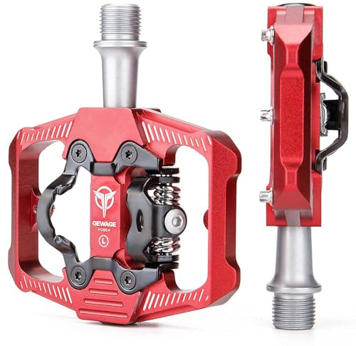 Mountain Bike Pedals - Dual Function Flat and Clipless Pedal - 3 Sealed Bearing Platform Pedals Clipless Compatible, Bicycle Pedals for BMX Spin Exercise Peloton Trekking Bike (Red)