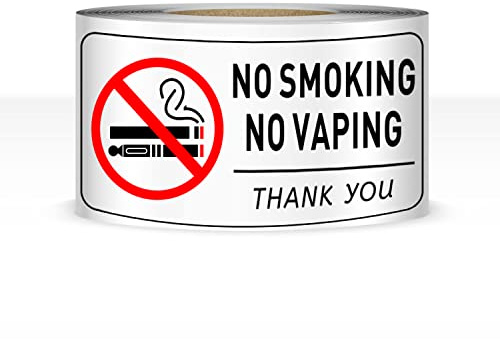 200 PCS No Vaping Sticker Tape 2''X4'' No Smoking Sign Vinyl No Smoking Window Decals for Vehicles Car Business