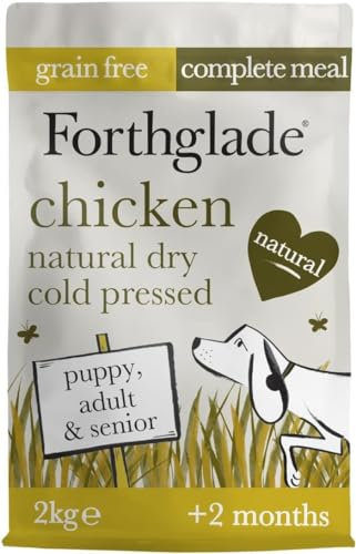 Forthglade Dry Dog Food, Cold Pressed, (2kg Resealable Bag) Chicken with Vegetables, Hypoallergenic Dog Food, Grain Free Complete Meal, Natural Senior, Adult and Puppy Dry Dog Food for Good Gut Health