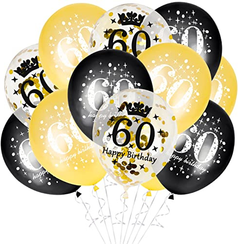 GoldRock 60 Geburtstag Deko,15 Stück 60. Geburtstag Deko Set,Luftballon 60. Schwarz,60. Geburtstage Frau Mann,Happy Birthday Ballon 60 Jahre,Helium Ballons Geburtstags 60 für Party/Tisch Dekoration