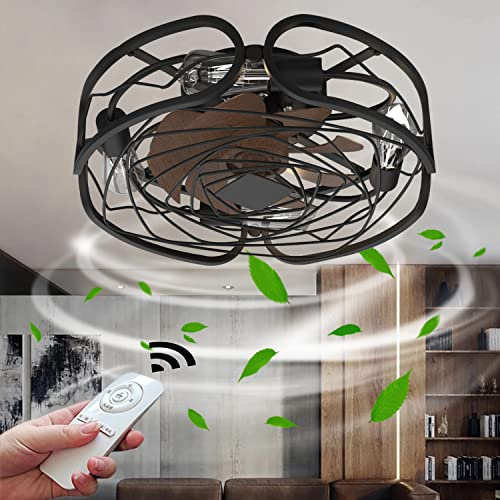 TRUYOK Ventilatori da Soffitto con Lampada Telecomando Timer E27 6- Marce Silenziosa Ventilatore da Soffitto con Luce Moderno Salotto Fan Illuminazione per Camera da letto Cucina Ufficio Balcone Nero