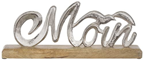 Brandsseller Deko-Schriftzug Moin mit Möwe Aufsteller ca. 33x14x5cm auf Mangoholz-Sockel/Aluminium