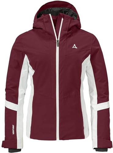 Schöffel Damen Ski Jacket Kanzelwand L, komfortable Skijacke mit 4-Wege-Stretch, wasserdichte und atmungsaktive Outdoorjacke mit Skiticket-Tasche, dark burgundy, 46