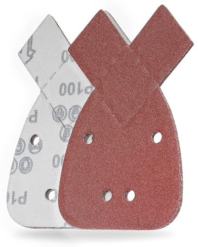 YoiYee 100 Grit Mouse Sanding Sheet, 4 Holes Hook & Loop Fastening Sandpaper, Back Sand Paper Pad, 2 Replacement Tips, For Black and Decker Detail Palm Sander, 140 x 95 mm, Red, 10pcs