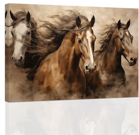 ZXHYWYM Pferde Wanddekoration großes Vintage Western Tier Wandbild Pferdeporträt Leinwanddruck braunes Pferdegemälde für Bauernhaus Wohnzimmer Büro mit Rahmen (D (50.00 x 75.00 cms))