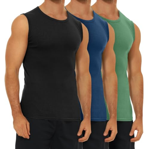 FALARY Débardeur Homme 100% Coton Maillot de Corps Homme Lot de 3 Blanc Noir Bleu Olive S-5XL