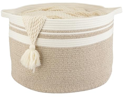 XUANGUO Large Cotton Rope Basket Blankets Basket Living Room 22x14 Toy Baskets for Kids Rope Storage Basket for Nursery Woven Laundry Baskets for Clothes Towels Baby Toy Storage round white brown