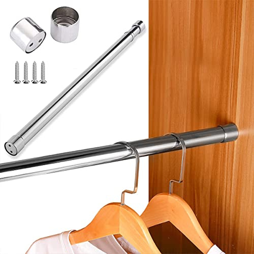 Wardrobe Rail Extendable, 56-100cm Stainless Steel Clothes Rod Extendable Clothing Hanging Rail with End Sockets Screws, Wardrobe Hanging Rail Pole, Telescopic Closet Rod for Closet Cupboard Wardrobes
