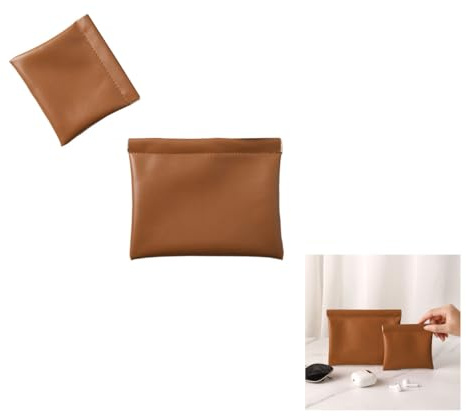 Lizihengpi Lot de 2 petits sacs de rangement pour rouge à lèvres pour femme - Organisateur de gloss à lèvres - Sacs de voyage pour sac à main - Petit sac à accessoires de monnaie, marron, Tendance