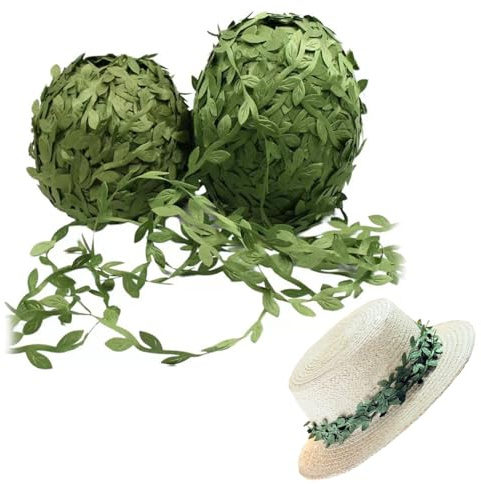 FIBOUND 2 Rollos de Cinta de Vid Artificial 20 m, Cinta de Hoja Vid Artificial Verde, Cinta Hiedra Verde Falsa, Adecuada para Bricolaje, Artes, Manualidades, Cinta de Decoración de Pared