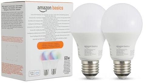 Amazon Basics Smart Multicolor LED Light Bulb, E27 Base, 8W (60W Equivalent), Works with Alexa Only, 2 Pack