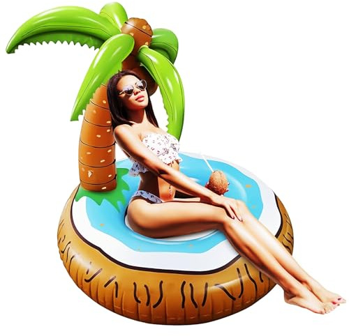 Wlicon Inflatable Pool Float Palm Tree, Tropical Adult Coconut Float, Funny Swimming Pool Inflatable Heavy Duty Pool Floats, 120cm Thickened Pool Float Chair for Swimming Pool, Lake, Beach Party