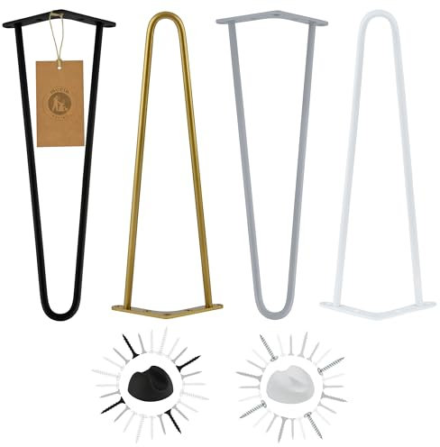 MoriaDesign Möbelfüße 4er Set Hairpin Legs aus Metall - 43 cm - Weiß - Höhenverstellbar - Tischbeine für Schrank, Hocker, Nachttisch, Couchtisch - Robust industrielles Design