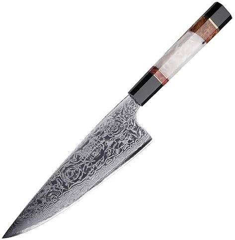 FINDKING 20 cm japansk gyuto kniv, professionell kockkniv, vass damaskkniv, för det dagliga köket (BLACK-ROSE serien)