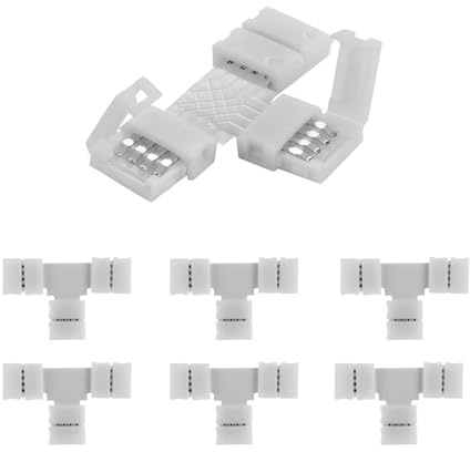 6 Stück 8mm 4 Pin T Form Verbinder, LED Streifenlicht Verbinder, RGB Splitter rechtwinkliger Eckverbinder für RGB Multicolor LED Streifenlichter (8mm-T)
