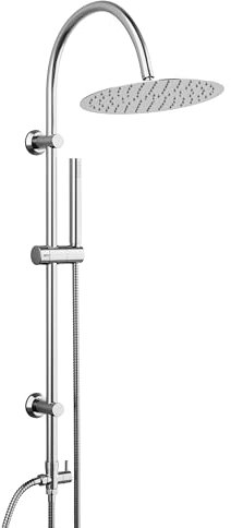 Görbach Colonna Doccia senza Miscelatore, set doccia in acciaio inox con soffione a pioggia rotondo XL D25 cm, asta doccia vintage a forma di U Cromato