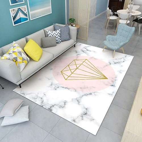 Teppich Weißer Marmor Flauschig Kurzflor,Mikrofaser Super Weich,Anti-Rutsch,Waschbar,Teppich Webteppich Für Wohnzimmer,Flur,Schlafzimmer Teppichläufer 120X160Cm