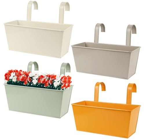 BOFUNX 4pcs Vasi di Fiori da Appendere Vasi di Metallo Esterno Vaso Sospeso Portafiori Pensili con Doppio Gancio Rimovibile per Balcone Recinzione Casa Decorazione
