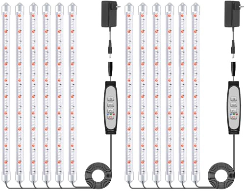 Niello 2 Stück * 6 Stäbchen Pflanzenlichtstreifen, Pflanzenleuchten für Zimmerpflanzen, Vollspektrum Sonnenlicht Wachstumslampe mit Auto On/Off 6/12/18H Timer