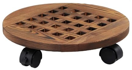 Base Du Réservoir De Gaz Support for plantes en bois, plateau roulant rond avec roues rotatives, support de rangement for Pots d'intérieur et d'extérieur for la maison et le jardin Pour Intérieur Exté