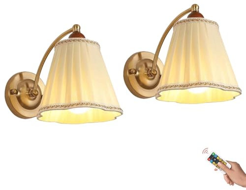 Aplique de Pared LED, Juego de 2 Apliques de Pared Que Funcionan con Pilas, batería temporizada Regulable inalámbrica con Bombillas Recargables y Controles remotos, lámparas de par