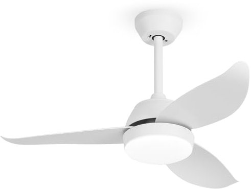 snsok Ventilador de Techo con Luz Silencioso, Motor DC, 6 Velocidades, 3 Colores, Temporizador, Modo Brisa Natural, Doble Altura - Ideal para Verano e Invierno (Blanco, 92 CM)
