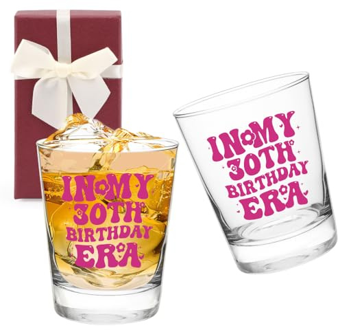 WALLFID 30th Birthday Gift for Her, 30th Birthday Glass Shot Glasses, Pink 30 Year Old Decoration for Girl Women, Party Favors, Personalised Gift for Daughter Sister Friend